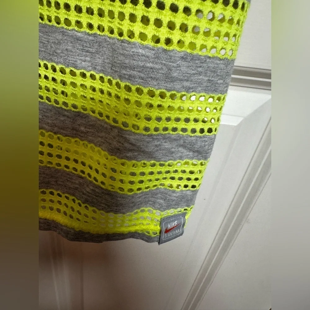 Nike Neon Yellow and Gray Striped Top